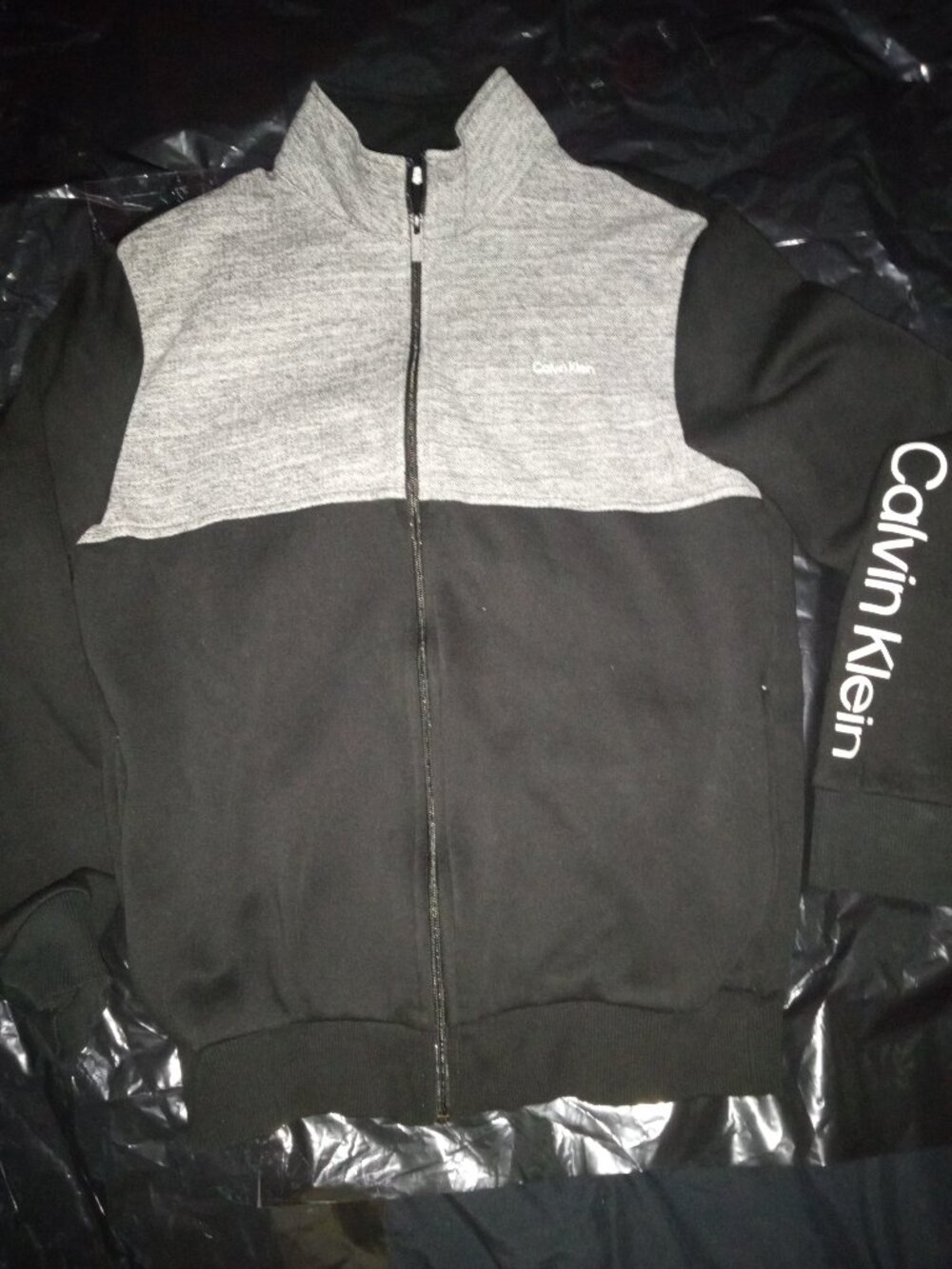 Calvin Klein Full Zip Sweater Black/Heather Grey Mens Small